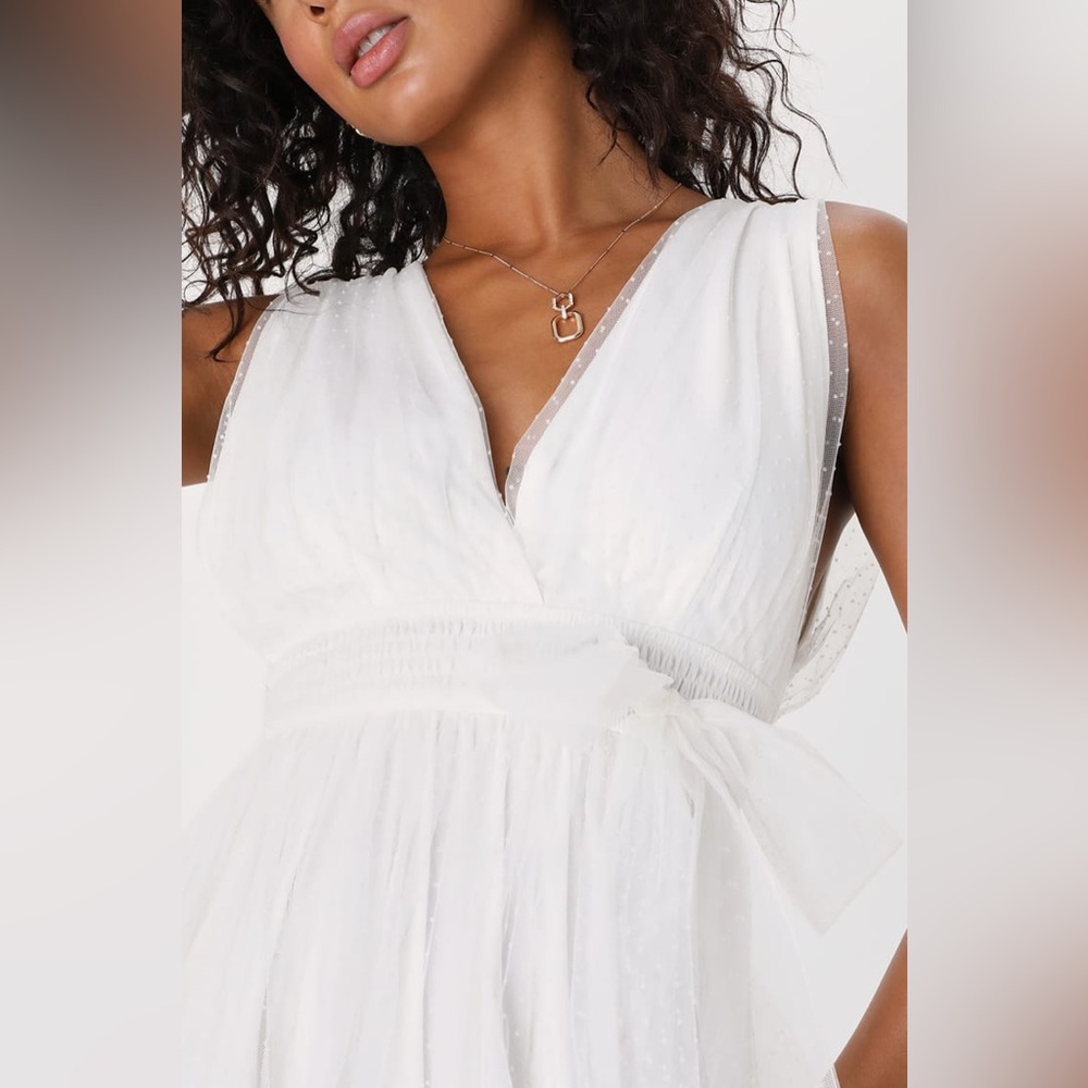 Lulus White Midi Dress Utmost Elegance Swiss Dot Sleeveless Tiered Size Sm $98 - Picture 5 of 8